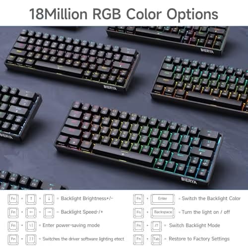 DIERYA DK63 60% Wireless Mechanical Gaming Keyboard | Bluetooth/2.4G/Wired Keyboard | RGB Backlit Compact 63 Keys Mini Office Keyboard | with Blue Switch | for Windows Laptop PC Gamer Typist-Black image