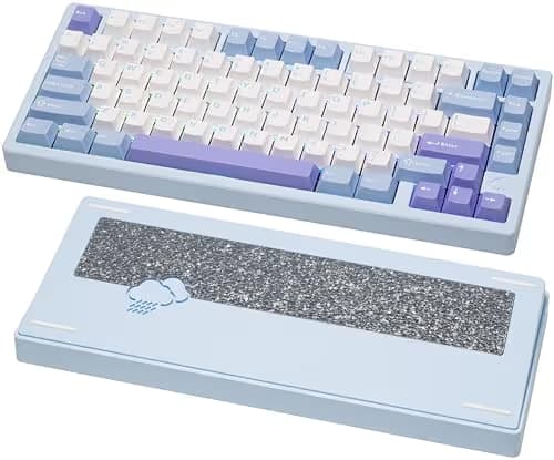 KEEBMONKEY WOBKEY Rainy 75 CNC Aluminum HMX/JWK/Cocoa Switches Triple-Mode Connectivity Mechanical Keyboard with Superior Acoustics, RGB/FR4/Silver SUS304/7000mAh/Cocoa Switch (Pro - Blue) image