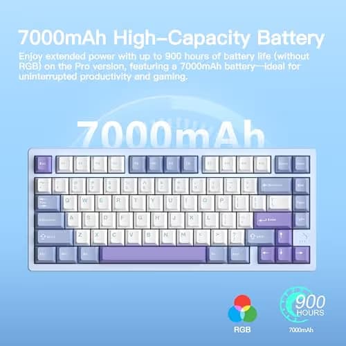 KEEBMONKEY WOBKEY Rainy 75 CNC Aluminum HMX/JWK/Cocoa Switches Triple-Mode Connectivity Mechanical Keyboard with Superior Acoustics, RGB/FR4/Silver SUS304/7000mAh/Cocoa Switch (Pro - Blue) image