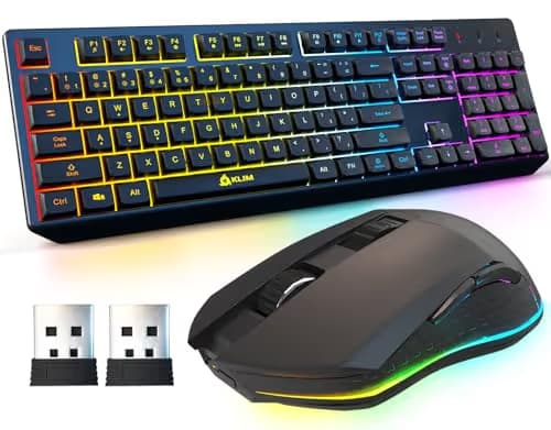 KLIM Chroma Wireless Keyboard and Mouse – RGB Backlit Gaming Combo, Rechargeable Wireless Keyboard & RGB Mouse, Durable & Ergonomic, Dual USB Receivers, Compatible with PC, Mac, PS4, PS5 main image