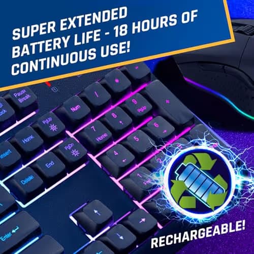 KLIM Chroma Wireless Keyboard and Mouse – RGB Backlit Gaming Combo, Rechargeable Wireless Keyboard & RGB Mouse, Durable & Ergonomic, Dual USB Receivers, Compatible with PC, Mac, PS4, PS5 image