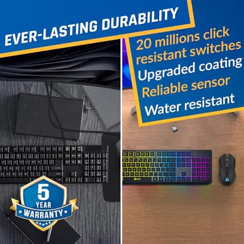 KLIM Chroma Wireless Keyboard and Mouse – RGB Backlit Gaming Combo, Rechargeable Wireless Keyboard & RGB Mouse, Durable & Ergonomic, Dual USB Receivers, Compatible with PC, Mac, PS4, PS5 image