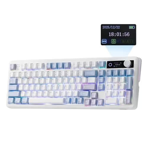EPOMAKER TH99 PRO 96% Mechanical Keyboard with Screen & Knob, 10000mAh, 2.4Ghz/BT, Hot Swap, Custom Driver, RGB Backlight, PBT Keycap, Wireless Gaming Keyboard for PC/Mac (Blue&White, Creamy Jade) image