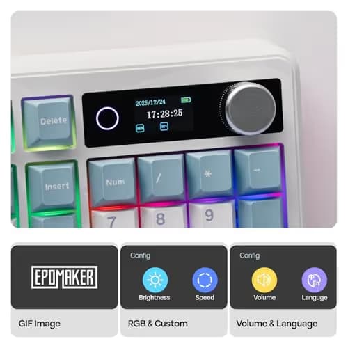 EPOMAKER TH99 PRO 96% Mechanical Keyboard with Screen & Knob, 10000mAh, 2.4Ghz/BT, Hot Swap, Custom Driver, RGB Backlight, PBT Keycap, Wireless Gaming Keyboard for PC/Mac (Blue&White, Creamy Jade) image