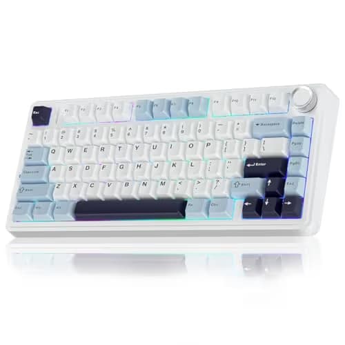 AULA F75 75% Wireless Mechanical Keyboard, Hot Swappable Creamy Keyboard, Pre-lubed Reaper Switches, 2.4GHz/Type-C/BT5.0, RGB Backlit Gaming Keyboards(White & Blue) image
