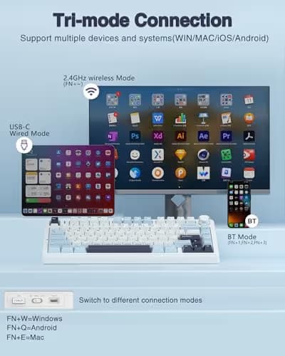 AULA F75 75% Wireless Mechanical Keyboard, Hot Swappable Creamy Keyboard, Pre-lubed Reaper Switches, 2.4GHz/Type-C/BT5.0, RGB Backlit Gaming Keyboards(White & Blue) image