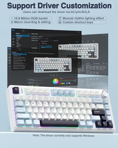 AULA F75 75% Wireless Mechanical Keyboard, Hot Swappable Creamy Keyboard, Pre-lubed Reaper Switches, 2.4GHz/Type-C/BT5.0, RGB Backlit Gaming Keyboards(White & Blue) image