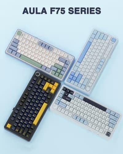 AULA F75 75% Wireless Mechanical Keyboard, Hot Swappable Creamy Keyboard, Pre-lubed Reaper Switches, 2.4GHz/Type-C/BT5.0, RGB Backlit Gaming Keyboards(White & Blue) image