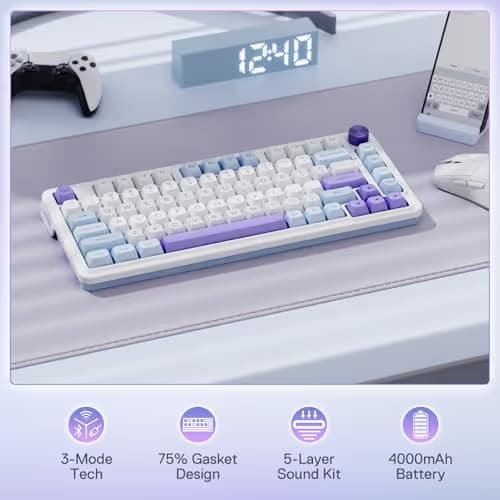 Redragon K673 MAX 75% Wireless Gasket RGB Gaming Keyboard, 3-Modes 81 Keys PBT Compact Mechanical Keyboard w/Hot-Swap Socket, Dedicated Knob Control & 5-Layer Noise Dampening, Custom Linear Switch image