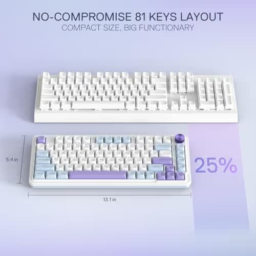 Redragon K673 MAX 75% Wireless Gasket RGB Gaming Keyboard, 3-Modes 81 Keys PBT Compact Mechanical Keyboard w/Hot-Swap Socket, Dedicated Knob Control & 5-Layer Noise Dampening, Custom Linear Switch image