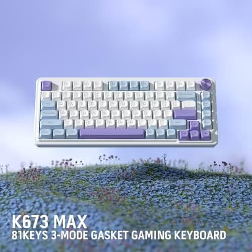 Redragon K673 MAX 75% Wireless Gasket RGB Gaming Keyboard, 3-Modes 81 Keys PBT Compact Mechanical Keyboard w/Hot-Swap Socket, Dedicated Knob Control & 5-Layer Noise Dampening, Custom Linear Switch image