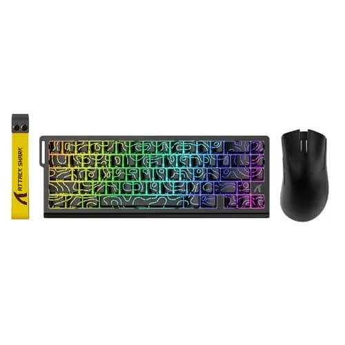 ATTACK SHARK X68 HE Wired Rapid Trigger Mechanical Gaming Keyboard and R1 Mouse with Adjustable Actuation,Coiled Cable,USB C/2.4Ghz Wireless/BT Ultralight 18K DPI Mice for Esport Gamer(Black Contour) image
