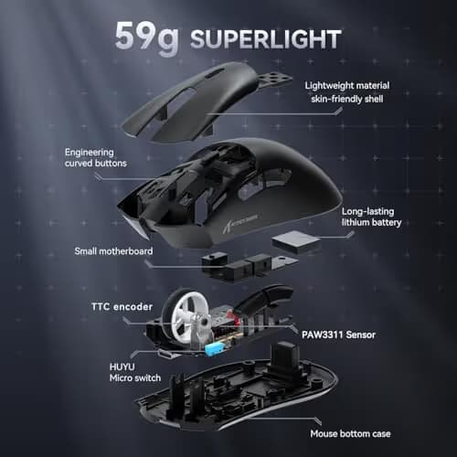 ATTACK SHARK X68 HE Wired Rapid Trigger Mechanical Gaming Keyboard and R1 Mouse with Adjustable Actuation,Coiled Cable,USB C/2.4Ghz Wireless/BT Ultralight 18K DPI Mice for Esport Gamer(Black Contour) image