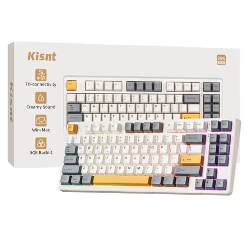 Kisnt KN85 Wireless Mechanical Gaming Keyboard, 75% Layout with RGB Backlit, Custom Hot Swappable, Creamy Sound, Bluetooth/2.4GHz/USB-C Compatible with Windows/Mac/PC(Retro Beige,Linear Switch) main image