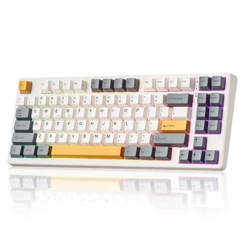 Kisnt KN85 Wireless Mechanical Gaming Keyboard, 75% Layout with RGB Backlit, Custom Hot Swappable, Creamy Sound, Bluetooth/2.4GHz/USB-C Compatible with Windows/Mac/PC(Retro Beige,Linear Switch) image