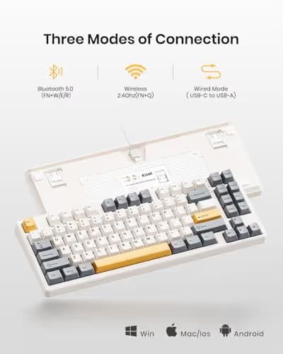 Kisnt KN85 Wireless Mechanical Gaming Keyboard, 75% Layout with RGB Backlit, Custom Hot Swappable, Creamy Sound, Bluetooth/2.4GHz/USB-C Compatible with Windows/Mac/PC(Retro Beige,Linear Switch) image