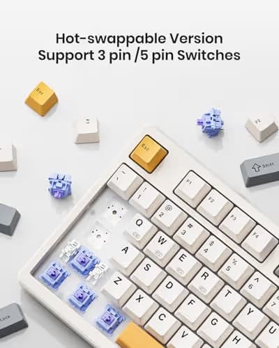 Kisnt KN85 Wireless Mechanical Gaming Keyboard, 75% Layout with RGB Backlit, Custom Hot Swappable, Creamy Sound, Bluetooth/2.4GHz/USB-C Compatible with Windows/Mac/PC(Retro Beige,Linear Switch) image