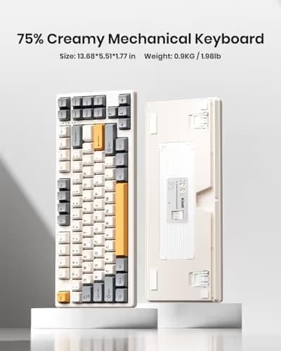 Kisnt KN85 Wireless Mechanical Gaming Keyboard, 75% Layout with RGB Backlit, Custom Hot Swappable, Creamy Sound, Bluetooth/2.4GHz/USB-C Compatible with Windows/Mac/PC(Retro Beige,Linear Switch) image