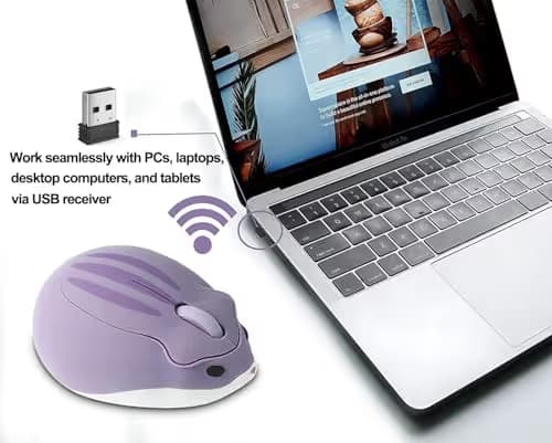 Wireless Mouse Cute Hamster Shape Less Noice Portable Mobile Optical 1200DPI USB Mice Cordless Mouse for PC Laptop Computer Notebook MacBook Kids Girl Boy Men Women Adults School Office Gift (Purple) image