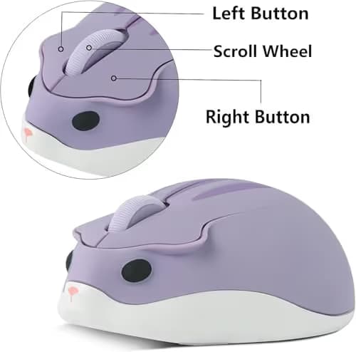 Wireless Mouse Cute Hamster Shape Less Noice Portable Mobile Optical 1200DPI USB Mice Cordless Mouse for PC Laptop Computer Notebook MacBook Kids Girl Boy Men Women Adults School Office Gift (Purple) image