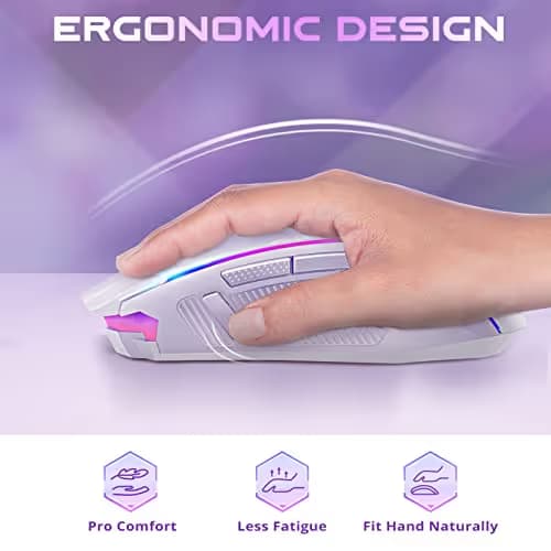 Redragon Wireless Gaming Mouse with RGB Backlit, 8000 DPI, with Fire Button, Macro Editing Programmable,70Hrs for Windows/Mac, Rechargeable, White, M910-WS image