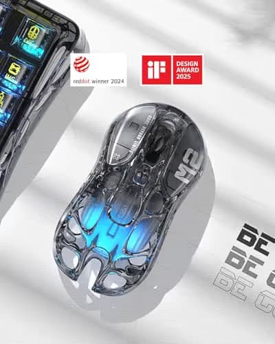 GravaStar Mercury M2 Wireless Gaming Mouse with 26,000 DPI, PAW3395DM Sensor -79g Lightweight Hollowed-Out Design -5 Programmable Buttons -5 Dynamic Lightsync RGB - Transparent Black image