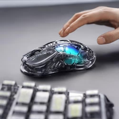 GravaStar Mercury M2 Wireless Gaming Mouse with 26,000 DPI, PAW3395DM Sensor -79g Lightweight Hollowed-Out Design -5 Programmable Buttons -5 Dynamic Lightsync RGB - Transparent Black image