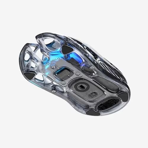 GravaStar Mercury M2 Wireless Gaming Mouse with 26,000 DPI, PAW3395DM Sensor -79g Lightweight Hollowed-Out Design -5 Programmable Buttons -5 Dynamic Lightsync RGB - Transparent Black image