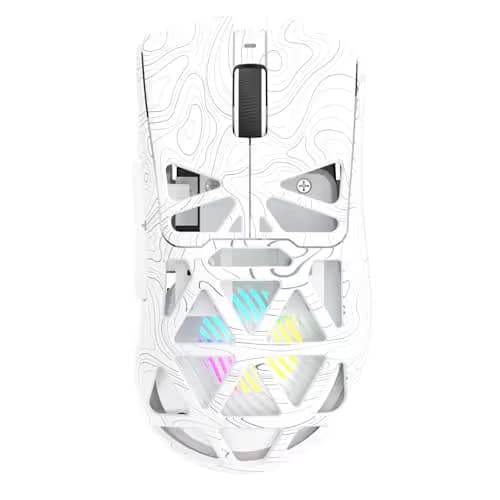 Aula SC620 Wireless Gaming Mouse, Tri-Mode 2.4GHz/USB-C/BT5.3 Computer Mouse with 12000 DPI, Programmable Macro Gamer Mouse with Rapid Fire Key, RGB Light Gaming Mice for PC/Laptop/Mac (Line White) image