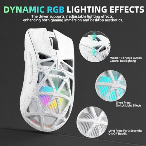 Aula SC620 Wireless Gaming Mouse, Tri-Mode 2.4GHz/USB-C/BT5.3 Computer Mouse with 12000 DPI, Programmable Macro Gamer Mouse with Rapid Fire Key, RGB Light Gaming Mice for PC/Laptop/Mac (Line White) image