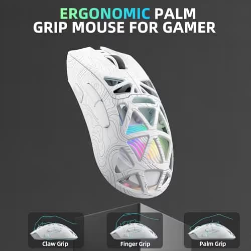 Aula SC620 Wireless Gaming Mouse, Tri-Mode 2.4GHz/USB-C/BT5.3 Computer Mouse with 12000 DPI, Programmable Macro Gamer Mouse with Rapid Fire Key, RGB Light Gaming Mice for PC/Laptop/Mac (Line White) image