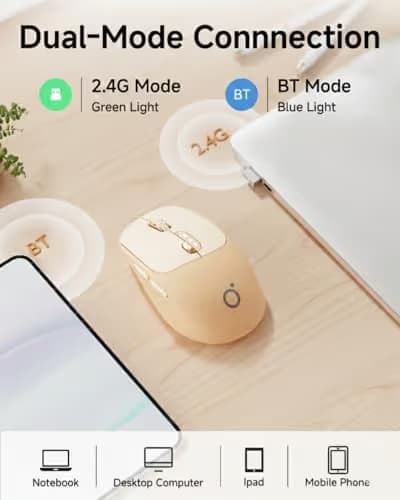 SEUNKWANG EWEADN Q5 Wireless Mouse, Bluetooth & 2.4G Quiet Computer Mouses with Battery Level Display, 1600 DPI, Ergonomic Office Mouse, 6 Button Portable Cute Computer Mouse for Laptop/PC/Mac - Pink image