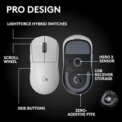 Logitech G PRO X Superlight 2 SE Wireless Gaming Mouse, 60 g pro-Grade Mouse with 5 programmable Buttons, 44K DPI Sensor, 888+ IPS, 1 kHz Report Rate, USB-C Charging for PC/Mac - White image