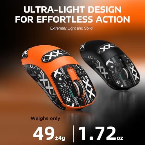 MANBASNAKE Attack Shark X3 Wireless Gaming Mouse, 49g Triple Mode Ergonomic Computer Mouse, PAW3395 26K DPI Sensor, 200h Battery Life, Griptape, Programmable Buttons for PC/Laptop/Mac (Orange) image