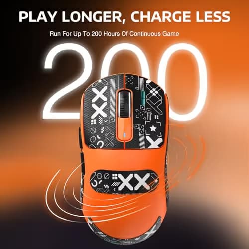 MANBASNAKE Attack Shark X3 Wireless Gaming Mouse, 49g Triple Mode Ergonomic Computer Mouse, PAW3395 26K DPI Sensor, 200h Battery Life, Griptape, Programmable Buttons for PC/Laptop/Mac (Orange) image