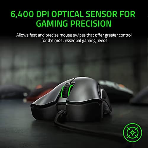 Razer DeathAdder Essential Gaming Mouse: 6400 DPI Optical Sensor - 5 Programmable Buttons - Mechanical Switches - Rubber Side Grips - Classic Black,(Pack of 10) image