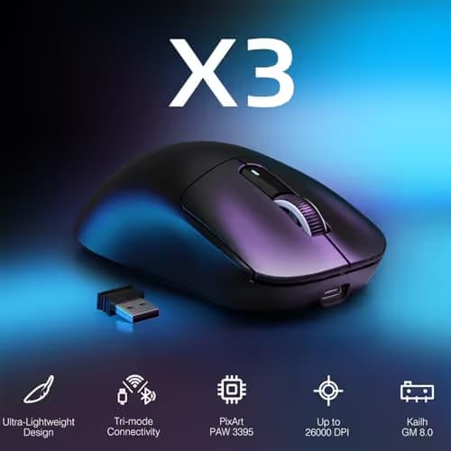 ATTACK SHARK X3 Lightweight Wireless Gaming Mouse with Tri-Mode 2.4G/USB-C Wired/Bluetooth,Up to 26K DPI, PAW3395 Optical Sensor,Kailh GM8.0 Switch,5 programmable Buttons for PC/Win/Mac(Black) image