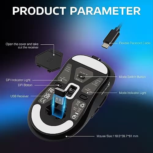 ATTACK SHARK X3 Lightweight Wireless Gaming Mouse with Tri-Mode 2.4G/USB-C Wired/Bluetooth,Up to 26K DPI, PAW3395 Optical Sensor,Kailh GM8.0 Switch,5 programmable Buttons for PC/Win/Mac(Black) image