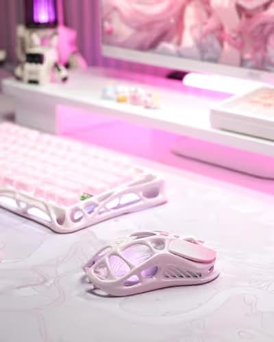 GravaStar Mercury M1 Pro Wireless Gaming Mouse, Lightweight Magnesium Alloy, 26,000 DPI, PAW3395DM Sensor, 5 Programmable Buttons, Support Wired/2.4GHz/BT, Up to 200 Hours Battery Life (Gradient Pink) image