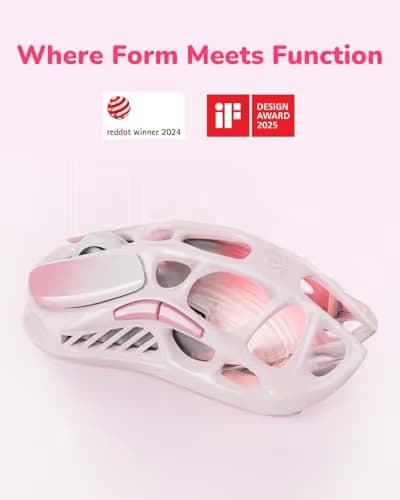 GravaStar Mercury M1 Pro Wireless Gaming Mouse, Lightweight Magnesium Alloy, 26,000 DPI, PAW3395DM Sensor, 5 Programmable Buttons, Support Wired/2.4GHz/BT, Up to 200 Hours Battery Life (Gradient Pink) image