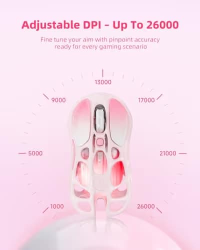 GravaStar Mercury M1 Pro Wireless Gaming Mouse, Lightweight Magnesium Alloy, 26,000 DPI, PAW3395DM Sensor, 5 Programmable Buttons, Support Wired/2.4GHz/BT, Up to 200 Hours Battery Life (Gradient Pink) image