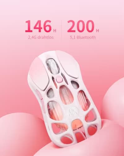GravaStar Mercury M1 Pro Wireless Gaming Mouse, Lightweight Magnesium Alloy, 26,000 DPI, PAW3395DM Sensor, 5 Programmable Buttons, Support Wired/2.4GHz/BT, Up to 200 Hours Battery Life (Gradient Pink) image