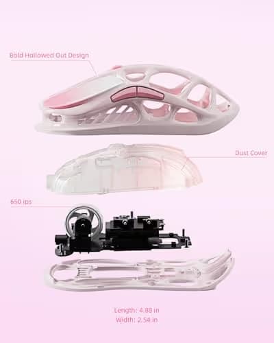 GravaStar Mercury M1 Pro Wireless Gaming Mouse, Lightweight Magnesium Alloy, 26,000 DPI, PAW3395DM Sensor, 5 Programmable Buttons, Support Wired/2.4GHz/BT, Up to 200 Hours Battery Life (Gradient Pink) image