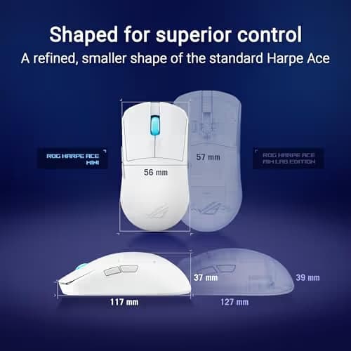 ASUS ROG Harpe Ace Mini Wireless Gaming Mouse – Small Compact Design, 49g Lightweight, 36K DPI AimPoint Sensor, Esports & FPS Gaming, Pro-Approved, White image