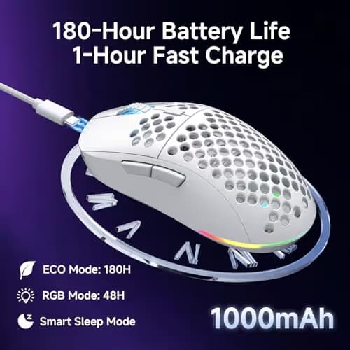 DIERYA M1 Wireless Gaming Mouse, 24000DPI, 180Hrs Battery, 16.8M RGB, 6 Programmable Buttons, Lightweight, Tri-Mode (2.4G/BT5.2/USB-C) for PC/Mac/Laptop - White image