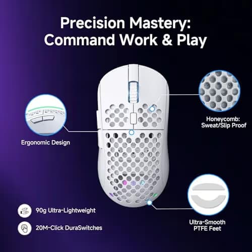 DIERYA M1 Wireless Gaming Mouse, 24000DPI, 180Hrs Battery, 16.8M RGB, 6 Programmable Buttons, Lightweight, Tri-Mode (2.4G/BT5.2/USB-C) for PC/Mac/Laptop - White image