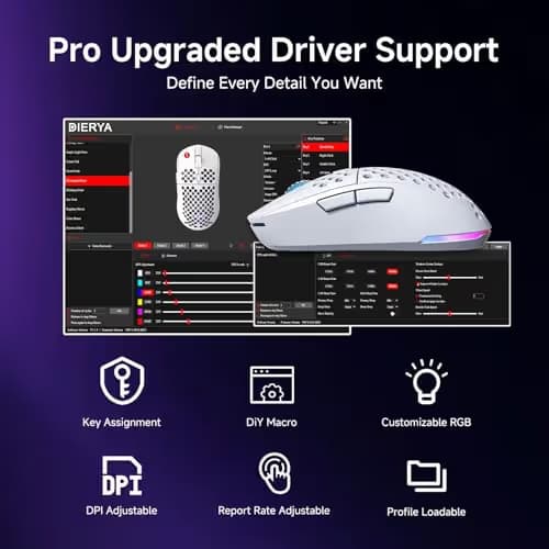 DIERYA M1 Wireless Gaming Mouse, 24000DPI, 180Hrs Battery, 16.8M RGB, 6 Programmable Buttons, Lightweight, Tri-Mode (2.4G/BT5.2/USB-C) for PC/Mac/Laptop - White image