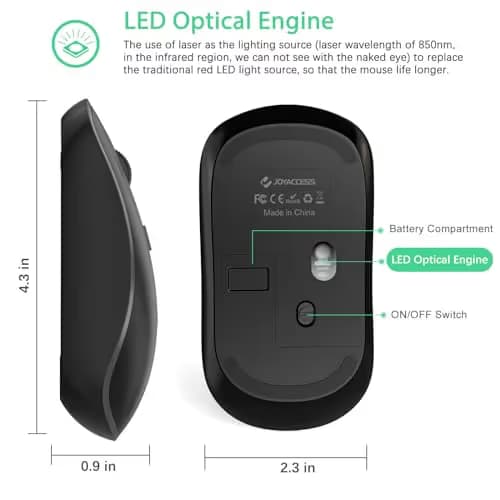 JOYACCESS Wireless Mouse for Laptop, J 2.4G Slim Portable Wireless Silent Mouse, 5 Adjustable DPI, Computer Mouse Wireless with USB Receiver for Desktop,PC,Notebook,MacBook,Chromebook (Black) image