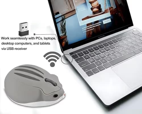 Wireless Mouse Cute Hamster Shape Silent Click Portable Compact Optical 1200DPI USB Cordless Mice for PC Laptop Computer Notebook MacBook Kids Girl Boy Men Women Adults School Office Work Gift (Gray) image