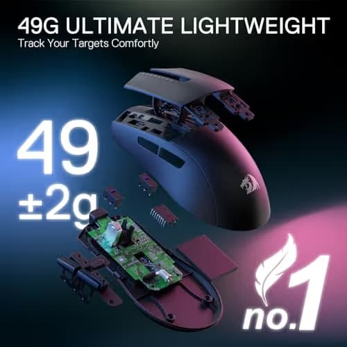 Redragon M916 PRO 3-Mode Wireless Gaming Mouse, Hype-Speed 4K Polling Rate, 49G Ultra-Light 26K DPI Mouse w/Ergonomic Natural Grip Build, Redefinable Macro Buttons, Software Supported image